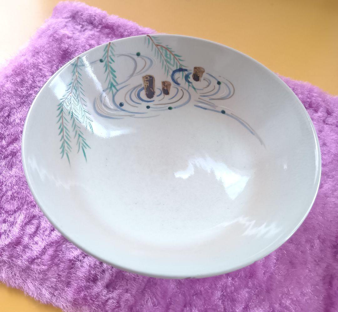 骨董品 三代 加藤利昇 仁清 柳 平鉢 共箱 京焼 色絵 茶道具 美品