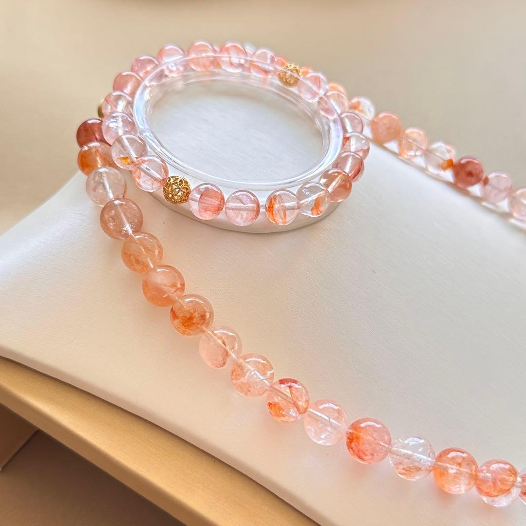 天然石オーロラクォーツ ライモナイトインクォーツ ネックレス＆ブレスレットセット